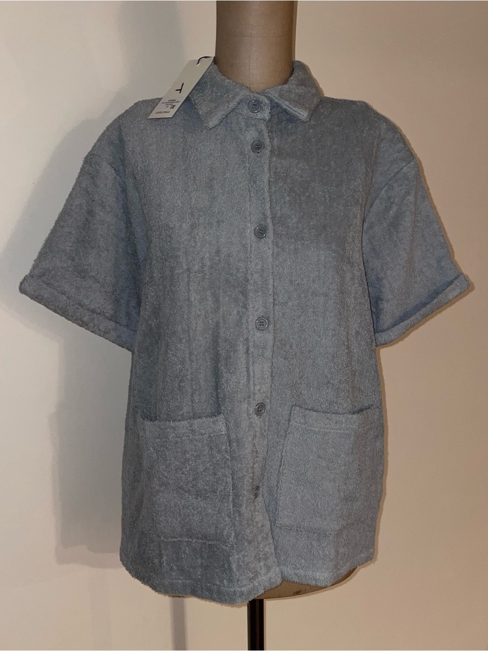 Atoir Flint Grey Short-Sleeve thick-cotton-button front-collared top SZ.4